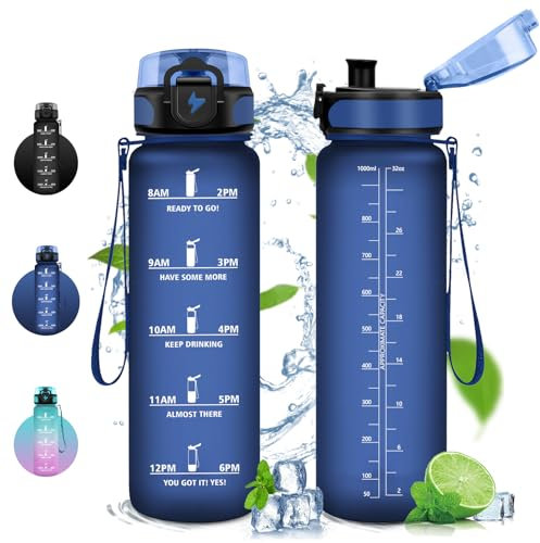 Vikaster Gourde Sport, Bouteille d'eau 1000ml, sans BPA, Étanche & Réutilisable, Water Bottle Ouvrir en un Clic, Convient Pour la Yoga, le Gym, le Camping, Gourde Randonnée
