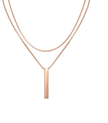 Eigso 2 Pcs Rose Gold Pendant Necklaces for Man Woman Double Layered Herringbone Link Chain Necklace for Man Woman