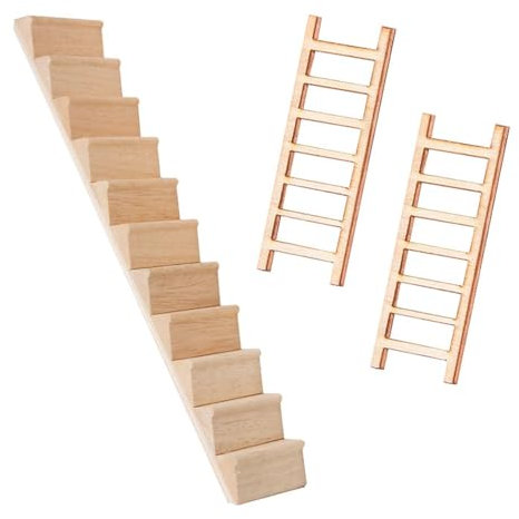 YSJCHEBS 1 Mini Scala E 2 Mini Scale, Miniature in Legno, Decorazioni per Case delle Bambole, Giocattoli per Bambini