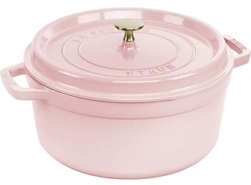 Staub Schmortopf aus Gusseisen, rund, 5,5 l, für 5–6 Personen, hergestellt in Frankreich, Pfingstrosenrosa