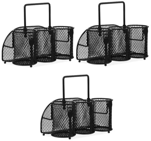 MAGICLULU 3 Piezas Caja De Almacenamiento De Vajilla para Picnic Al Aire Porta Cubiertos para Mostrador Cesta De Palillos Oro Dispensador Bandeja Pequeña Plato Bolígrafo Planchar Black