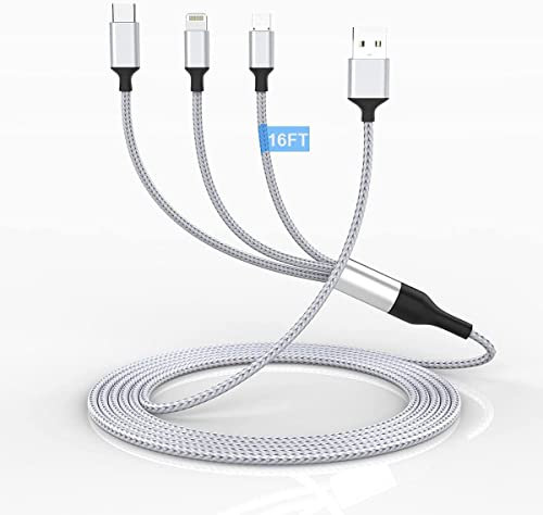 Multi USB Kabel 4 in 1 Universal Ladekabel [1M] 60W USB Schnellladekabel mit RGB LED Licht auf Lightning, USB C/A auf für iPhone 16/15/14, Galaxy 24/23, Huawei, Laptop