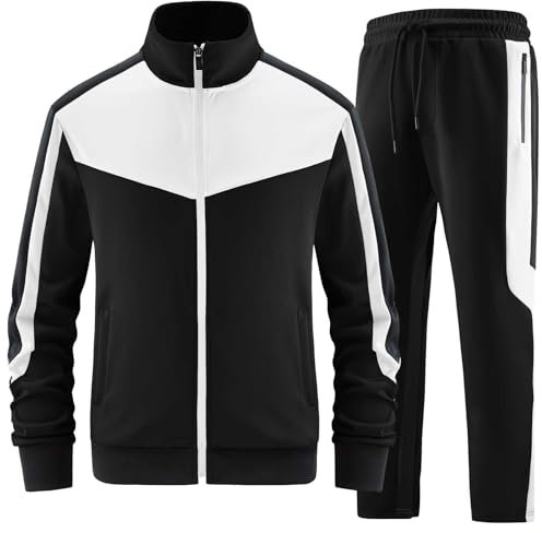 ANOTWENER Herren Trainingsanzüge Sets, Jogginganzug Kontrastfarbe Sportanzug mit Reißverschlus für Fitness JW-249-4-M