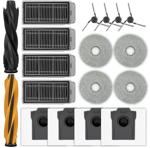 (18 Pièces) X50 Ultra Pièces De Rechange Pour Aspirateur Robot Dreame X50 Ultra, 2 Brosses Rotatives, 4 Brosses Latérales, 4 Sacs à Poussière, 4 Filtres Hepa, 4 Serpillères, Kit d'Accessoires