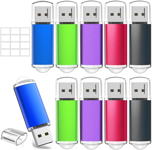 Chiavetta USB 4 GB 10 Pezzi, WISEORANGE 4GB Chiavette USB 2.0 Pen Drive con etichetta per archiviazione e backup dei dati (colori assortiti: nero, rosso, blu, verde, viola)
