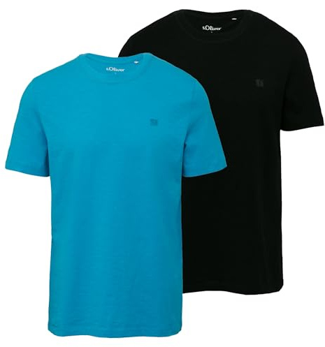 s.Oliver Herren T-Shirt Flammgarn Rundhals Kurzarm (DE/NL/SE/PL, Alphanumerisch, XXL, Regular, Regular, türkis/schwarz)
