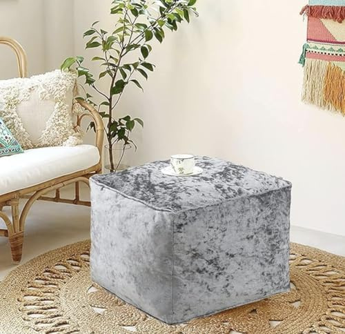 BLOOM BLENDS Crushed Velvet Bean Bags – Super Soft & Stylish Pouffes, Ottomans and Foot Rests for Any Room (Silver)
