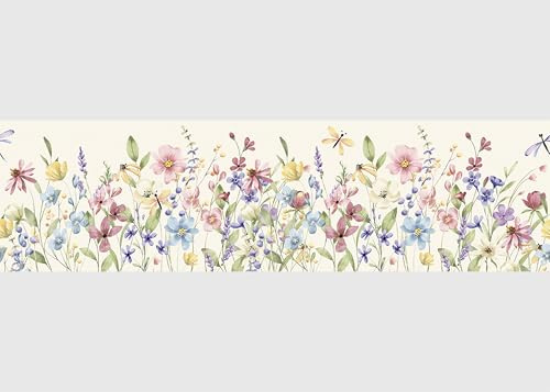 AG Design Selbstklebende Bordüre Wilde Aquarellflora, AWB 8458 | Wasserfest Dekoration für Wände, Möbel, Tapeten, Wandverkleidungen und Türen, Folie | Breite 500 cm x Höhe 13.8 cm