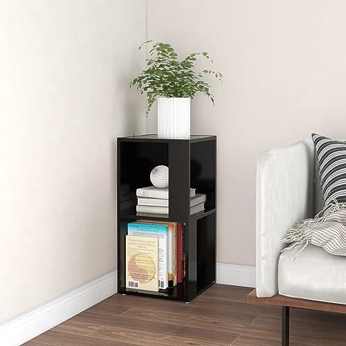 Holamys Eckregal Schwarz 33x33x67 cm, Holzwerkstoff, Rustikaler Charme, Vielseitiger Eckschrank für Bücher, Tassen, Pflanzen, Beistelltisch, Wohnzimmer, Küche, Büro, Praktische Aufbewahrungslösung