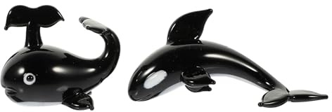 Walförmiger Glaschmuck in Walform 2 Stück Schwarz für Heimdekoration | Zartes Schreibtischornament, Elegante Wohnaccessoires, Festivaltauglich