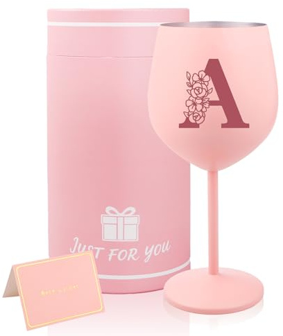 Bliceon Personalised Wine Glass for Women, Personalised Gifts for Women, 18oz Initial Gin Glass Birthday Gifts for Girls, Her, Mum, Sister, Best Friend, Cocktails (Pink A)