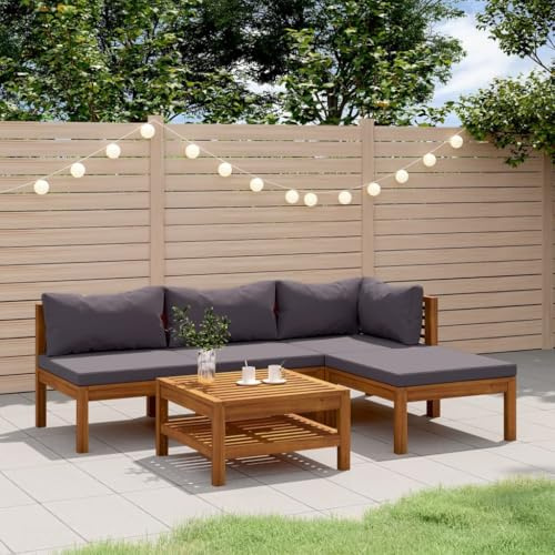Woonisher Gartenmöbel Sale Set 5-TLG. Garten-Lounge-Set Mit Auflage Aus Massivholz Akazie, Terrassenmöbel Außen Mit Ölbehandeltem Holz, Bierzeltgarnitur Mit Lehne
