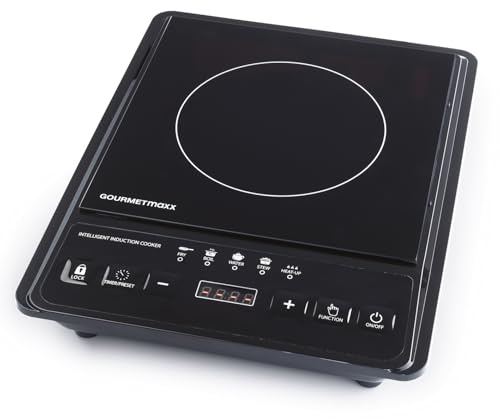 GOURMETmaxx Induktionskochfeld 1 Platte | Mobile Induktionskochplatte mit 5 Heizstufen, 80–240 °C & Timer | Kompakte Kochplatte mit Digitaldisplay, Kindersicherung & 3h Timer | Ideal für Camping, Büro