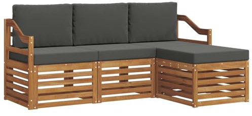 vidaXL Sofagarnituren 4 pcs Natur und Anthrazit Massivholz Akazie, Moderner Garten-Sofa, robuster Sectional für den Außenbereich, stylishe Lounge, Terrasse für Komfort