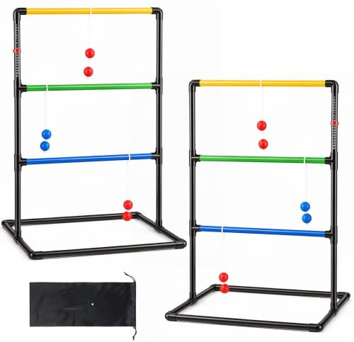 NEWBULIG Golf Ladder, Golf Set with Throwing Balls, Ladder Games for Lawn, Backyard and Yard for Family, Adults and Kids, Complete with 6 Bolas, Scorecard and Carry Bag