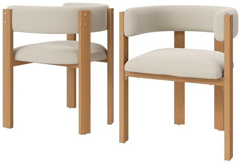SEEDWAVE Esszimmerstühle 2er Set, Küchenstuhl mit Metallbeinen und verstellbaren Fuß, geschwungene Rückenlehne, Sitzfläche aus Flanellstoff, 150 kg Belastbarkeit (Beige)