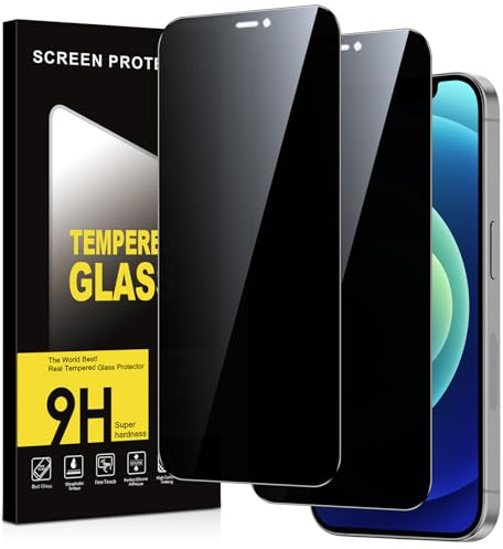 Xiltlly Protector Pantalla Privacidad para iPhone 12/iPhone 12 Pro 2 Piezas,Anti Espía Cristal Templado,Anti-Espía Vidrio Película,9H Dureza,Anti-Arañazo,Sin Burbujas,Privacy Screen Protector