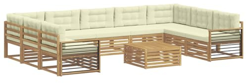 vidaXL Outdoor-Sofagarnitur 10 pcs Weiß und Creme Massivholz Akazie, Gartenmöbel Set, modernes Sofa für den Außenbereich, Lounge ganz entspannt, Terrasse, Patio