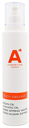 A4 -BODY DELIGHT Body Lotion | Anti-Aging Körperpflege auf Basis hochdosierter Wirkstoffe | Arganöl und Avocadoöl | schnell einziehend (200ml)