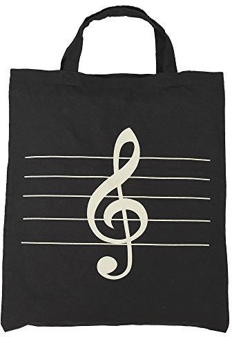 Punk Damen Handtasche, Baumwolle, Einkaufstasche, mit Notenschlüssel, Noten und Musikinstrumente, 36 x 41 cm High note black