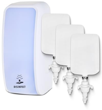 Blanc HYGIENIC Desinfektionsspender Cosmos – Spender mit Sensor, Wandspender und 3 x 1 Liter Desinfektionsmittel, ergiebige Händedesinfektion für ca. 3000 Anwendungen, Weiß