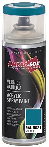 AMBRO-SOL - Pintura acrílica en spray, color Azul Agua, RAL 5021, resultado profesional en múltiples superficies, exteriores e interiores, 400 ml