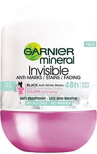 Garnier Mineral Invisible Antiperspirant in Kugel, Schutz bis 48h, gegen weiße Spuren, 50 ml