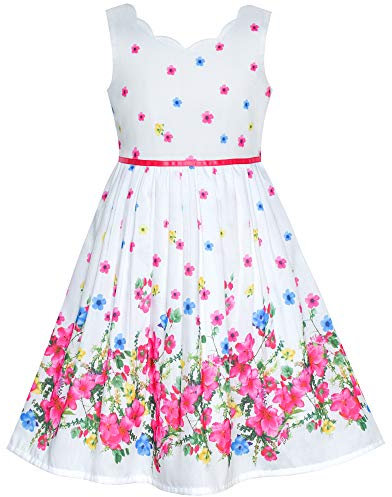 Sunny Fashion Robe Fille Rose Fleur Pétale Été Robe d'été 12 Ans,Rose et Blanc