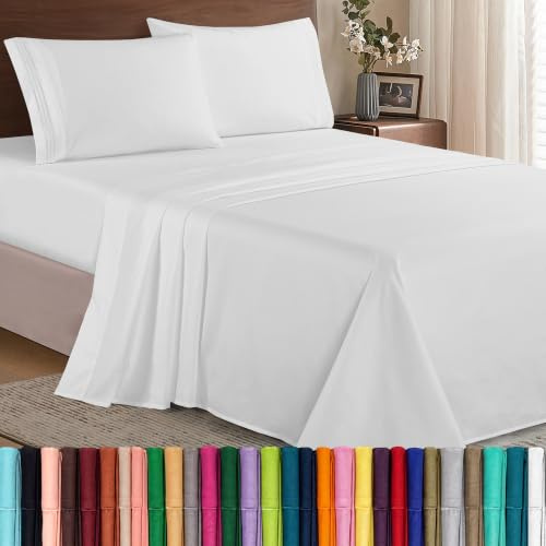 Elegant Comfort Luxury 1500 Premium Hotel Quality Microfiber 4-Piece Sheet Set - Wrinkle Resistant, All Around Elastic Fitted Sheet, Deep Pocket up to 16, Twin/Twin XL, White