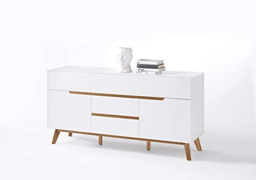 Newfurn Sideboard Kommode Skandinavisch Anrichte Highboard Mehrzweckschrank II 145x76x 40 cm (BxHxT) II [Isaac.Eight] in Eiche/Weiß Wohnzimmer Schlafzimmer Esszimmer
