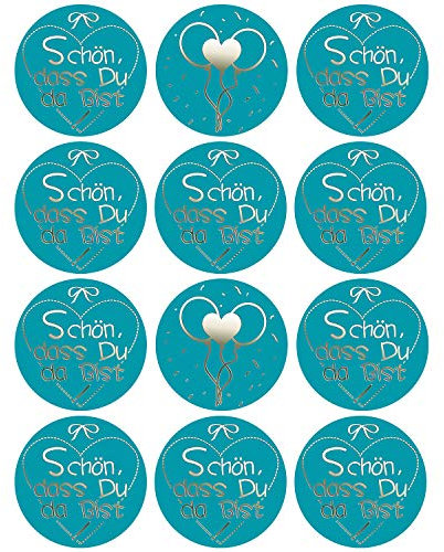 Oblique Unique® 12 Sticker zum Danke Sagen Aufkleber für Hochzeit Jugendweihe Konfirmation Gastgeschenk Geschenkdeko - wählbar (Blau - Schön, DASS Du da bist!)