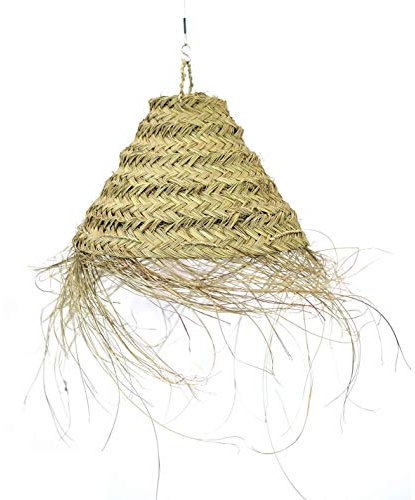 Suspension Doum Petite taille Fibre de Palmier, Suspension luminaire, Lampe suspendu, Suspension paille osier, pied en fer forgé