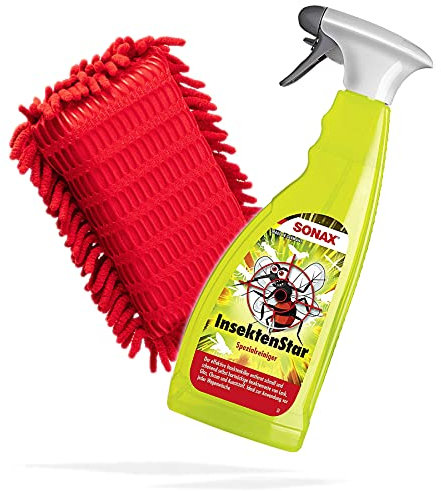detailmate Sonax InsektenStar 0,75 L – Eliminador de insectos para coche/moto + esponja de insectos 2 lados: repelente de insectos – Láminas de chenilla suave (InsektenStar + esponja para insectos)