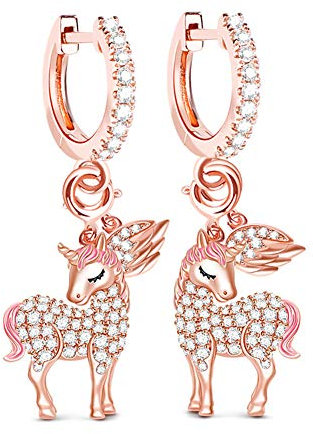 GNOCE Einhorn 925 Silber 18K Rose Gold Plattiert Danglers Ohrringe Göttliche Seele und Geist Mode Schmuckgeschenk für Damen Frau Mädchen