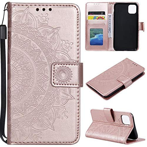 CoverKingz Handyhülle kompatibel mit iPhone 11 [6,1 Zoll] - Handytasche mit Kartenfach Klapphülle Case - Handy Hülle klappbar Motiv Mandala Rosegold