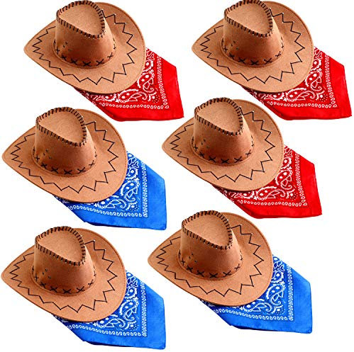 SATINIOR 6 Packungen Western Cowboyhut mit Kopftuch, Kostümfest Favorit