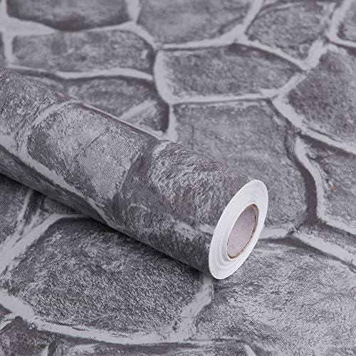 Okydoky Grey Stone Peel and Stick Wallpaper, 17.7 x 78.7, Removable Film Textured Wallpaper Self-Adhesive, Home Decor for Room Kitchen Wall Cabinet Vinyl Roll NO.101-2