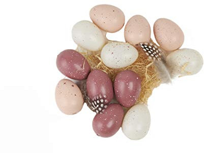 HEITMANN DECO Ostereier mit Federn und Tupfen zum Aufhängen aus Kunststoff - Osterdeko, Frühlingsdeko, Ostern, Frühling - Rot, Peach, Weiß, ca. 4 x 3cm