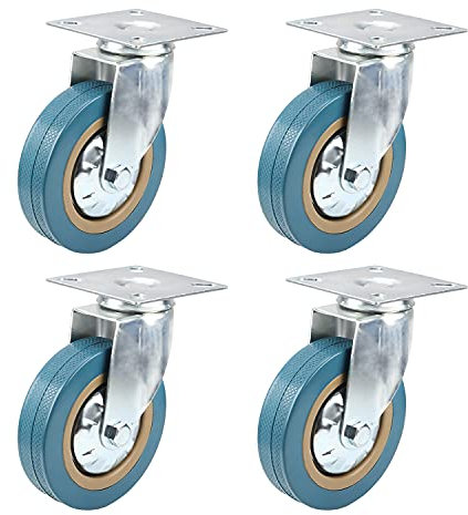 MroMax Lenkrollen aus PVC, 10 cm Durchmesser, 45 kg Tragkraft, für Möbelwagen, Werkbank, Blau, 4 Stück