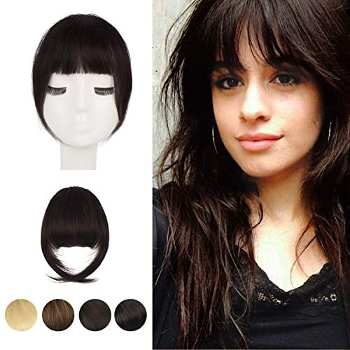 BARSDAR Clip in Menschliches Haar Bangs, 100% Echtes Menschliches Haar Clip in Pony für Frauen - Dunkelbraun Französisch Pony Fringe mit Schläfen Echthaar Pony Extensions Haarteile - Dunkelbraun