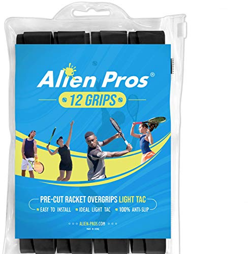 Alien Pros Tennis Griffband (12 Griffe) - Vorgeschnittenes Tennis Griffband für EIN leichtes Griffgefühl - Tennis Overgrip Griffband Tennisschläger(12 Griffe, Schwarz)