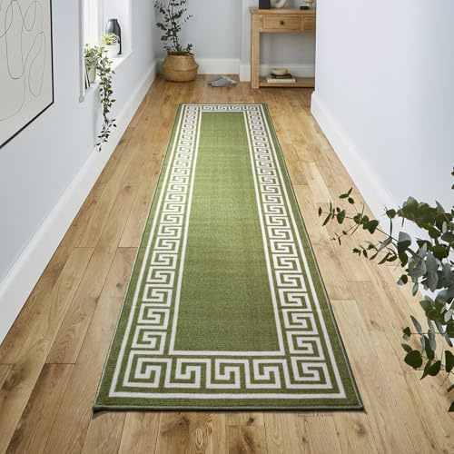 renoazul® Carpet Runners for Hallways Non-Slip Long & Wide Heavy-Duty Plain | 80 x 300 cm Super Absorbent Indoor Stair Carpet and Kitchen Anti-slip Floor Mats - Greeky Rug - Green & Cream