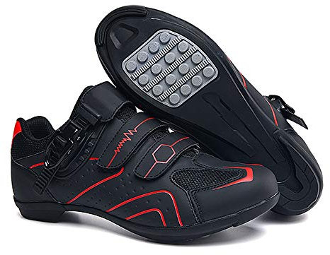 Earnmore Scarpe da Ciclismo Antiscivolo, Scarpe da Strada e Mountain Bike Traspiranti in Fibra di Carbonio, Scarpe Sportive Assistite da Energia con Strisce Riflettenti (Rosso,44)