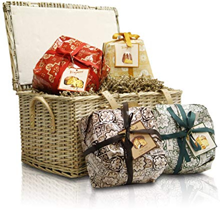 Eleganter Weihnachtskorb mit der besten italienischen Auswahl an Panettoni Vergani seit 1944 in Mailand