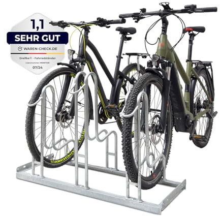 Dreifke Hochwertiger Fahrradständer Standparker Wyk für 3 Fahrräder | Sicherer, robuster Fahrradparker Mountainbike & eBike | einseitig | Stahl verzinkt, wetterfest | platzsparnede Hoch-Tief-Stellung