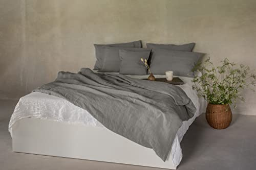 Ger3as Leinen Bettwäsche Set 100% Natur Leinen Stonewashed, Naturfaser, mit Hotelverschluss (Grau, 135 x 200 cm, 80 x 80 cm)
