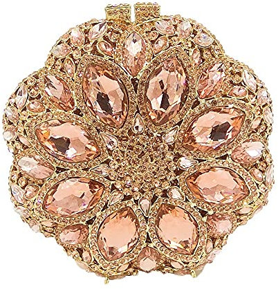 Boutique De FGG Elegante pochette da sera rotonda con cristalli per donne, borse da festa formale, borsa da sposa, Oro rosa, Mini