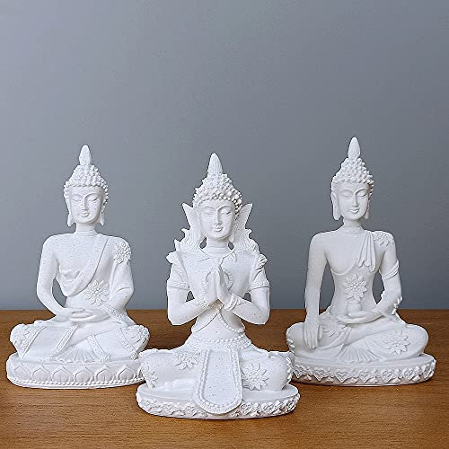 HYFAN Kleine Meditations-Buddha-Statue, harmonische Yoga-Figur, Sammlerstück, Handwerk, Feng Shui-Skulptur, Dekoration für Zuhause, Büro, Regal, Schreibtisch (weiß, 3 Stück)