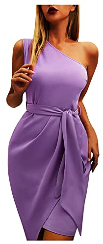 LLUO Abito da ballo da donna, estivo, elegante, da sera, lunghezza al ginocchio, per feste, cocktail, da sera, Lilla, M