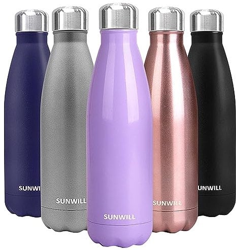 SUNWILL Metal Water Bottle Stainless Steel 500ml, Insulated Reusable Thermal Flask for Cold and Hot Drink, Travel, Sports, Gym, Powder Coated Lavender